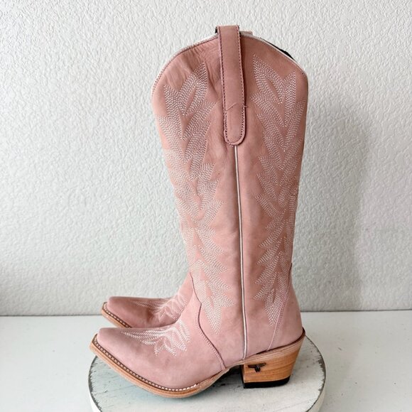 Lane Gallatin Womens Cowboy Boots 7.5 Pink Cowgirl Western Mid Calf Pointed Toe - Picture 4 of 13